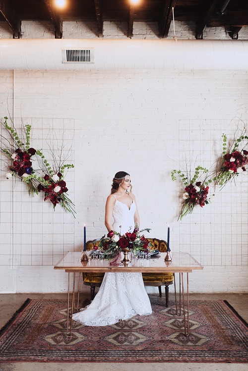 Eclectic and artsy wedding inspiration at The Hofheimer Building in Richmond Va with specialty rentals by Paisley & Jade. Images by Alex C Tenser Photography 