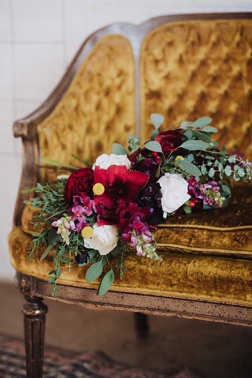 Eclectic and artsy wedding inspiration at The Hofheimer Building in Richmond Va with specialty rentals by Paisley & Jade. Images by Alex C Tenser Photography 