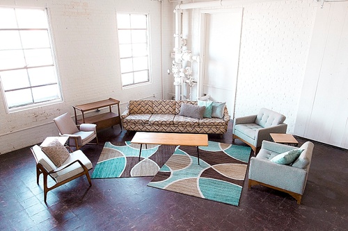 Mid-Century Modern lounge package available for rent by Paisley & Jade