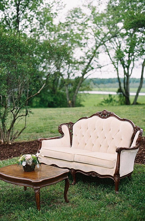 Outdoor summer wedding with vintage and specialty rentals by Paisley & Jade. 