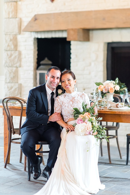 Peach & white wedding inspiration styled shoot at Early Mountain Vineyards with specialty and vintage rentals by Paisley & Jade 