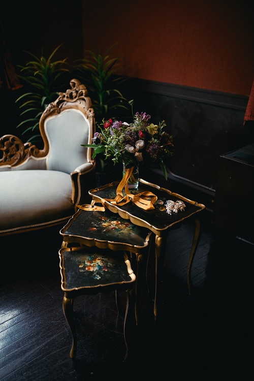 Moody wedding inspiration at The National in RVA with specialty rentals by Paisley & Jade