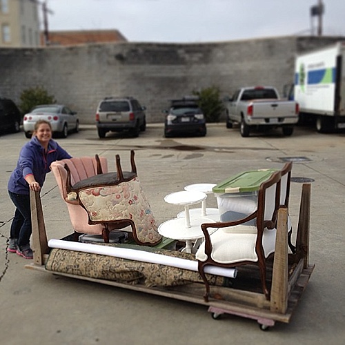 Paisley & Jade Farm Tables double as a cart to deliver the vintage and specialty rentals to clients!