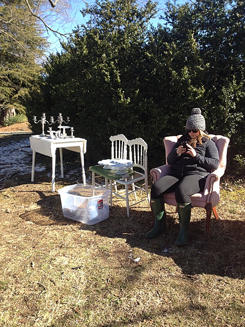 Perkins, co-captain of Paisley & Jade, working hard (or hardly working?) on site at a styled shoot in Richmond, VA!