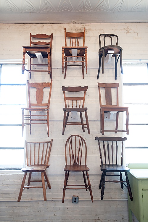 A Chair Wall is what dreams are made of! At least at P&J they are! Just a few of our many mismatched chairs are on display in our showroom at Highpoint & Moore!