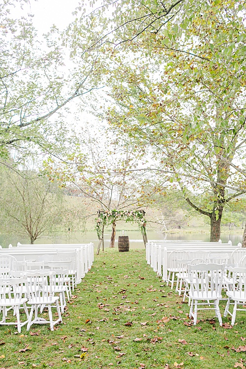 Paisley & Jade sponsored a Wedding Giveaway at Big Springs Farm and their vintage and speciality rentals were seen throughout the couples special day, like the white mismatched chair and white church pews!