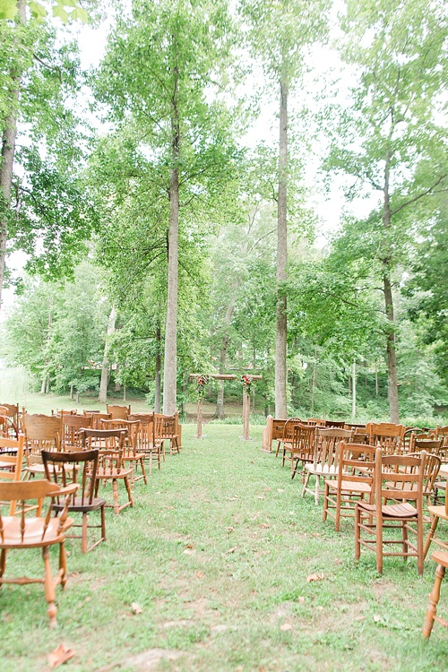 Gorgeous outdoor wedding ceremony on the campus of Hampden-Sydney College in Virginia featuring ceremony seating by Paisley & Jade 