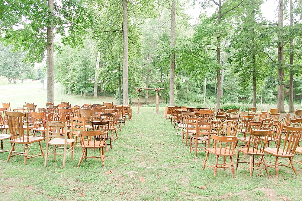 Gorgeous outdoor wedding ceremony on the campus of Hampden-Sydney College in Virginia featuring ceremony seating by Paisley & Jade