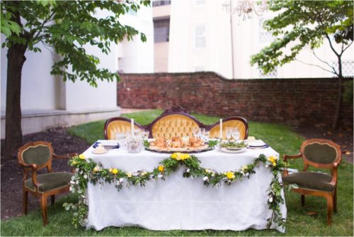 Paisley & Jade went to Monumental Church and took some of their vintage rentals with them to make up this beautiful seating arrangement!