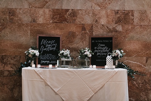 Beautiful custom hand-lettering and calligraphy for events and weddings with rental items and services provided by Paisley & Jade