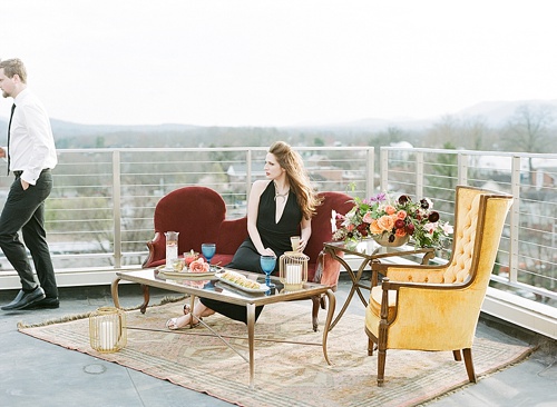 Stylish and Modern Wedding Inspiration Photo Shoot on a Charlottesville Rooftop with Vintage and Eclectic rentals by Paisley & Jade