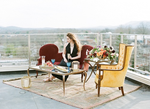 Stylish and Modern Wedding Inspiration Photo Shoot on a Charlottesville Rooftop with Vintage and Eclectic rentals by Paisley & Jade