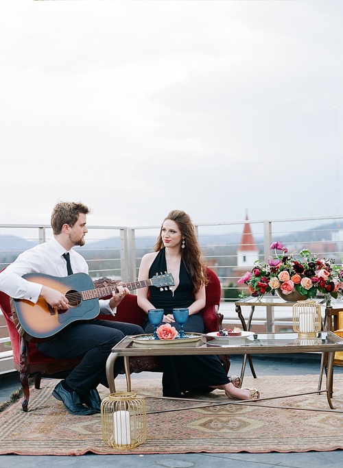 Stylish and Modern Wedding Inspiration Photo Shoot on a Charlottesville Rooftop with Vintage and Eclectic rentals by Paisley & Jade