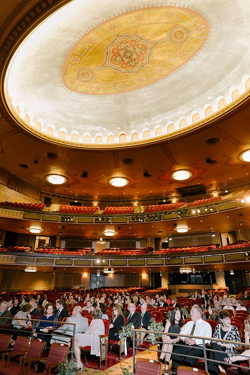 Elegant Copper Wedding Ceremony at Altria Theater in Richmond, Va with specialty rentals by Paisley & Jade 