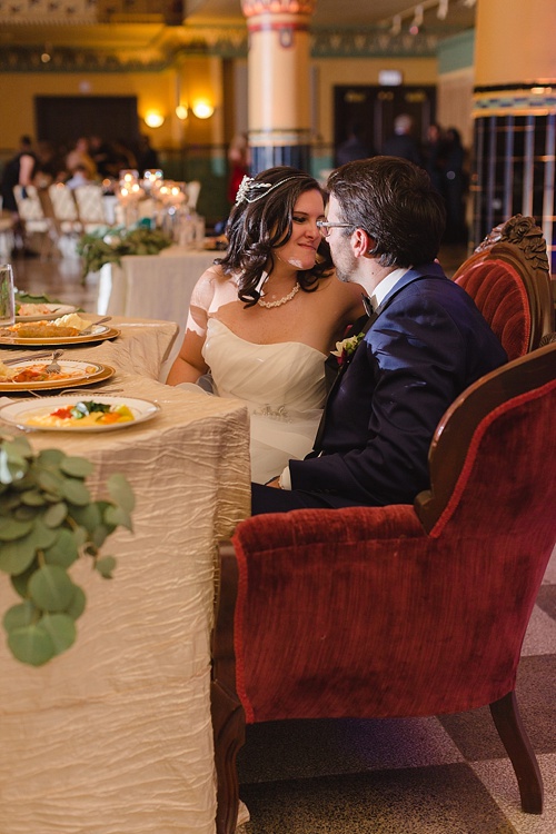 Elegant Copper Wedding Ceremony at Altria Theater in Richmond, Va with specialty rentals by Paisley & Jade 