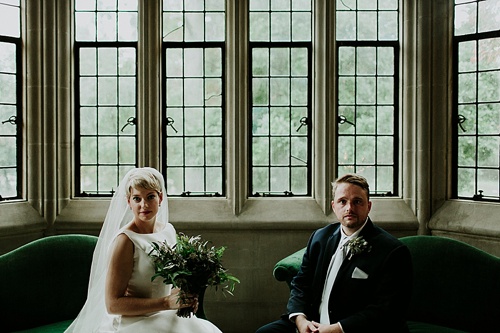 Elegant Emerald and White Winter Wedding at The Branch Museum of Architecture & Design in Richmond, Va with specialty lounge rentals by Paisley & Jade 