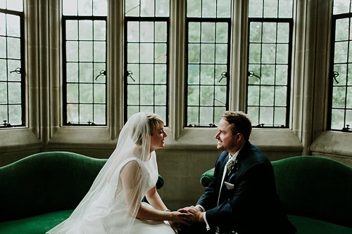 Elegant Emerald and White Winter Wedding at The Branch Museum of Architecture & Design in Richmond, Va with specialty lounge rentals by Paisley & Jade 