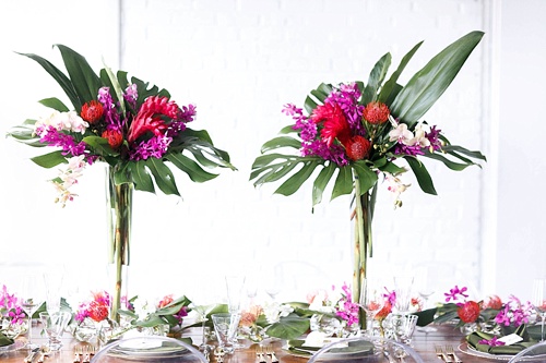 Tropical and white wedding inspiration with showroom and specialty rentals by Paisley & Jade 