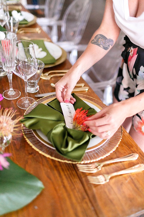 Tropical and white wedding styled shoot and photography workshop with showroom and specialty rentals by Paisley & Jade