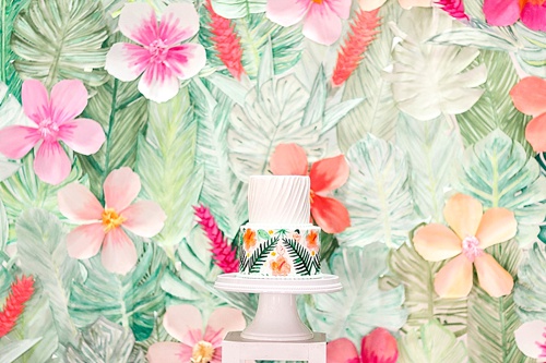 Tropical and white wedding styled shoot and photography workshop with showroom and specialty rentals by Paisley & Jade