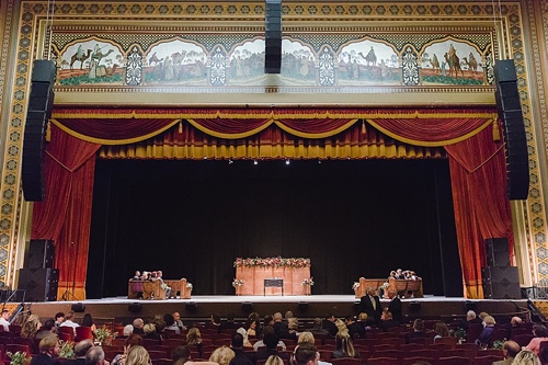 Elegant Copper Wedding Ceremony at Altria Theater in Richmond, Va with specialty rentals by Paisley & Jade