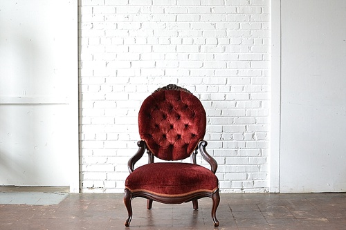 Vintage upholstered seating perfect as Santa Chair props for your holiday party available for rent by Paisley & Jade