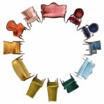 Color Wheel created with vintage and eclectic furniture available for rent by Paisley & Jade