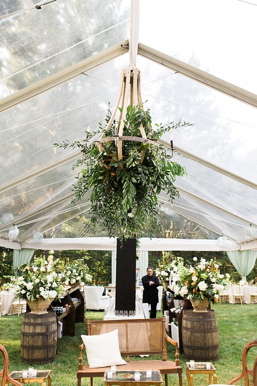 Lush and Lovely wedding reception at a private residence in Virginia with vintage and specialty rentals by Paisley & Jade