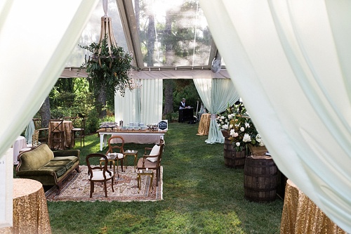 Lush and Lovely wedding reception at a private residence in Virginia with vintage and specialty rentals by Paisley & Jade
