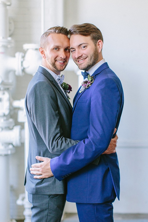 Gorgeous styled shoot with two handsome grooms at Highpoint and Moore with space, vintage and specialty rentals by Paisley and Jade 