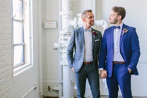 Gorgeous styled shoot with two handsome grooms at Highpoint and Moore with space, vintage and specialty rentals by Paisley and Jade 