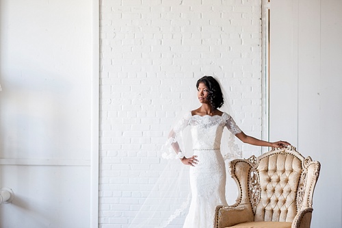 Breathtaking bridal portrait session by IYQ photography in the showroom at Highpoint and Moore with space and prop rentals by Paisley & Jade