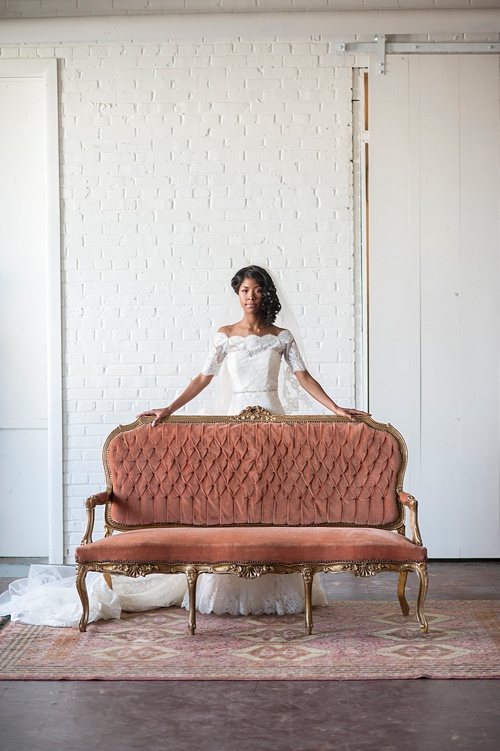 Breathtaking bridal portrait session by IYQ photography in the showroom at Highpoint and Moore with space and prop rentals by Paisley & Jade