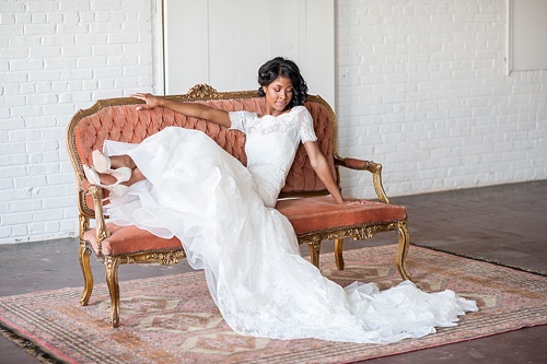 Breathtaking bridal portrait session by IYQ photography in the showroom at Highpoint and Moore with space and prop rentals by Paisley & Jade