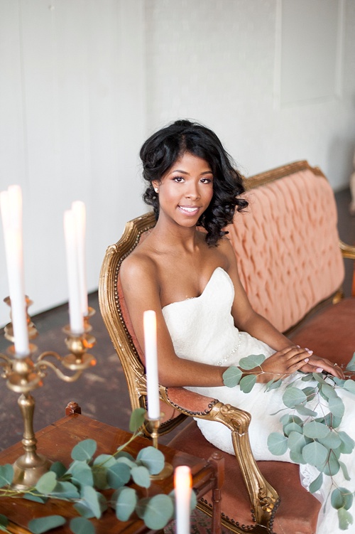 Breathtaking bridal portrait session by IYQ photography in the showroom at Highpoint and Moore with space and prop rentals by Paisley & Jade