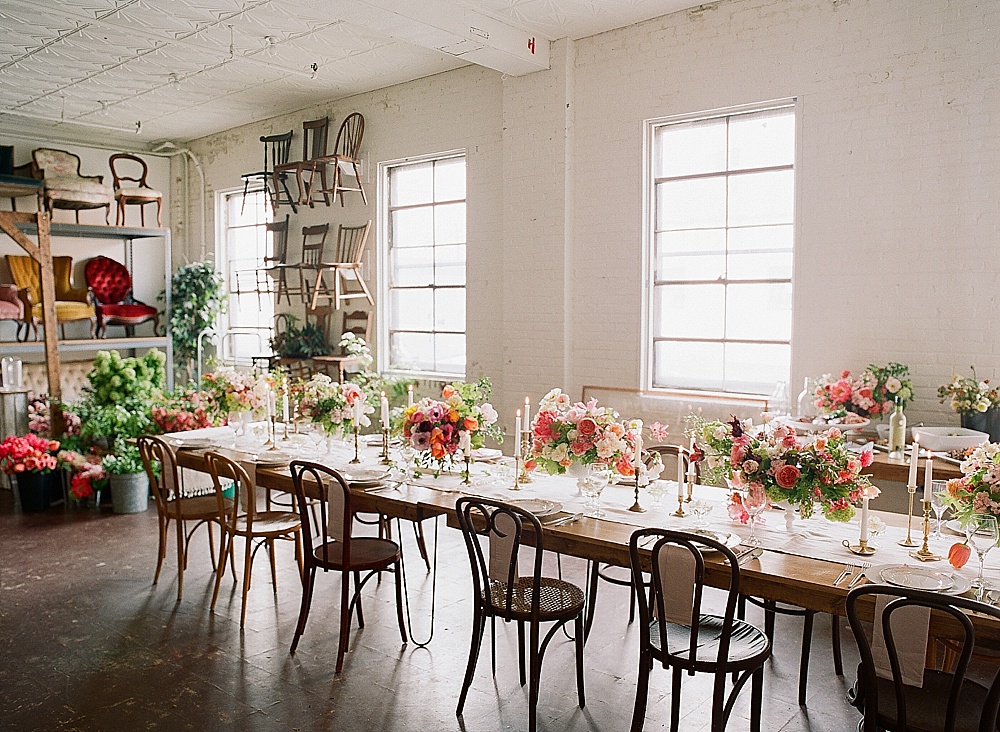 Table scape at the Tulipina workshop at Highpoint and Moore with special rentals and space by Paisley & Jade