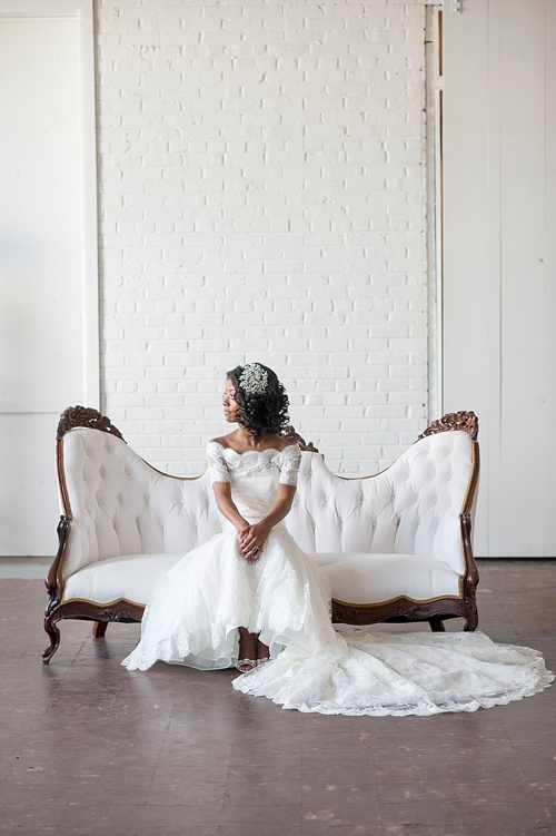 Breathtaking bridal portrait session by IYQ photography in the showroom at Highpoint and Moore with space and prop rentals by Paisley & Jade