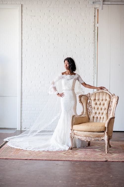 Breathtaking bridal portrait session by IYQ photography in the showroom at Highpoint and Moore with space and prop rentals by Paisley & Jade