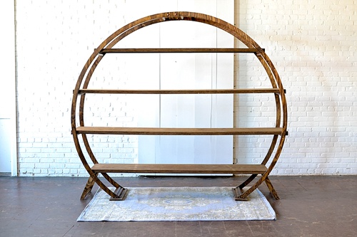 Our round wooden arbor designed and styled in three unique vignettes - all pieces available to rent for your event by Paisley & Jade 