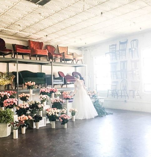 Behind the scenes photos of a gorgeous Spring editorial bridal shoot for Washingtonian Bride & Groom Magazine with space and vintage and specialty rentals provided by Paisley & Jade