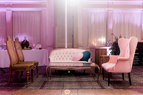 Luxurious hotel ballroom wedding reception in Richmond, Va with specialty rentals by Paisley & Jade 