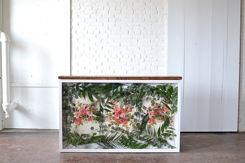 Stunning shadow box bar created by Paisley & Jade that is available to personalize and rent for your next event