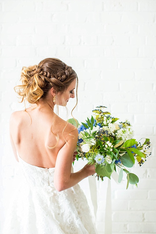 Beautiful white and blue wedding inspiration styled shoot from the Hope Taylor Photography Workshop with space and specialty rentals provided by Paisley & Jade 