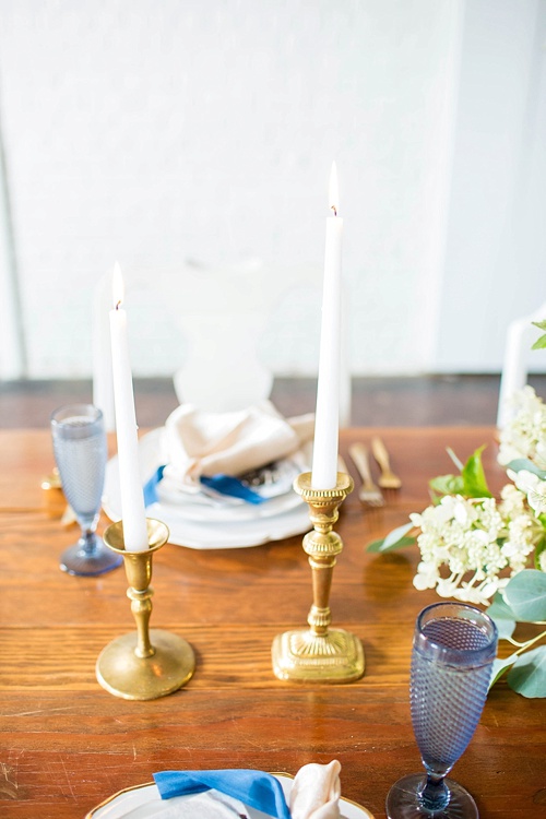 Beautiful white and blue wedding inspiration styled shoot from the Hope Taylor Photography Workshop with space and specialty rentals provided by Paisley & Jade 