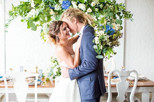 Beautiful white and blue wedding inspiration styled shoot from the Hope Taylor Photography Workshop with space and specialty rentals provided by Paisley & Jade 