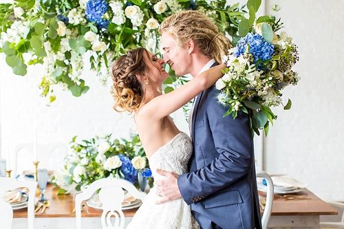 Beautiful white and blue wedding inspiration styled shoot from the Hope Taylor Photography Workshop with space and specialty rentals provided by Paisley & Jade
