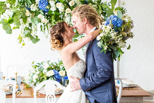 Beautiful white and blue wedding inspiration styled shoot from the Hope Taylor Photography Workshop with space and specialty rentals provided by Paisley & Jade 