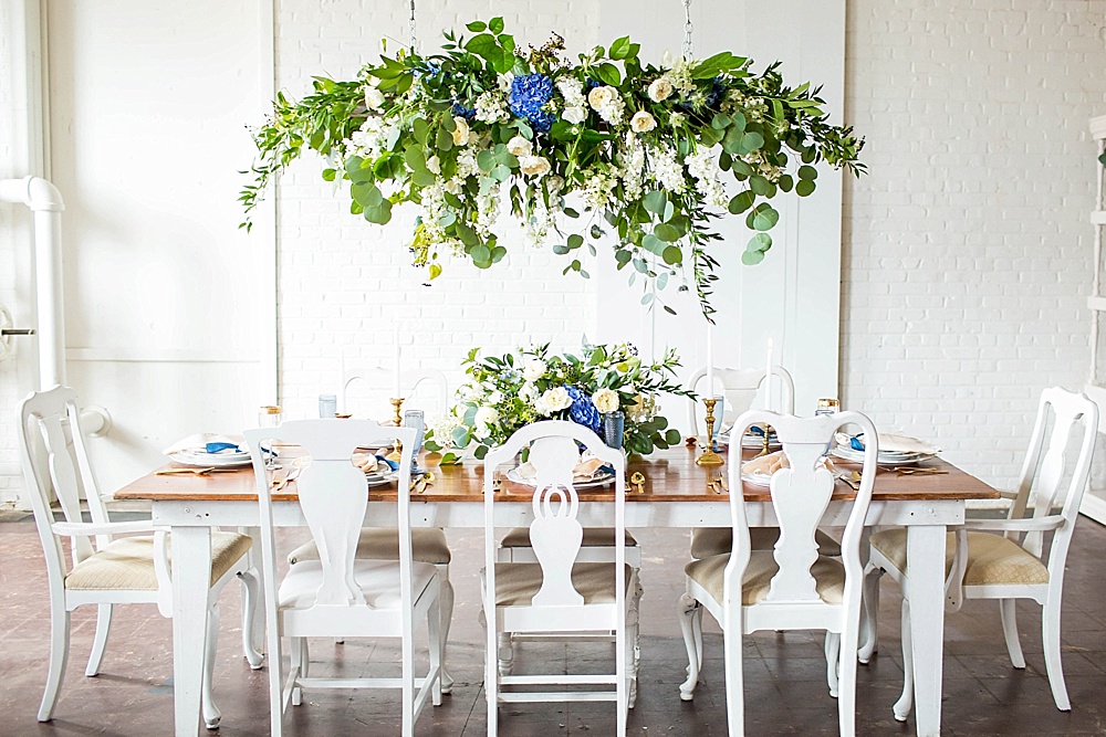 Beautiful white and blue wedding inspiration styled shoot from the Hope Taylor Photography Workshop with space and specialty rentals provided by Paisley & Jade