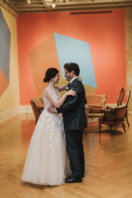 Elegant and modern real wedding at the Virginia Museum of Fine Art with specialty and vintage rentals and custom calligraphy provided by Paisley & Jade