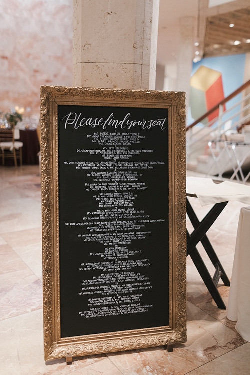 Elegant and modern real wedding at the Virginia Museum of Fine Art with specialty and vintage rentals and custom calligraphy provided by Paisley & Jade